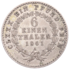 Монета 1/6 талера 1861 года  А Ангальт-Бернбург (реверс)