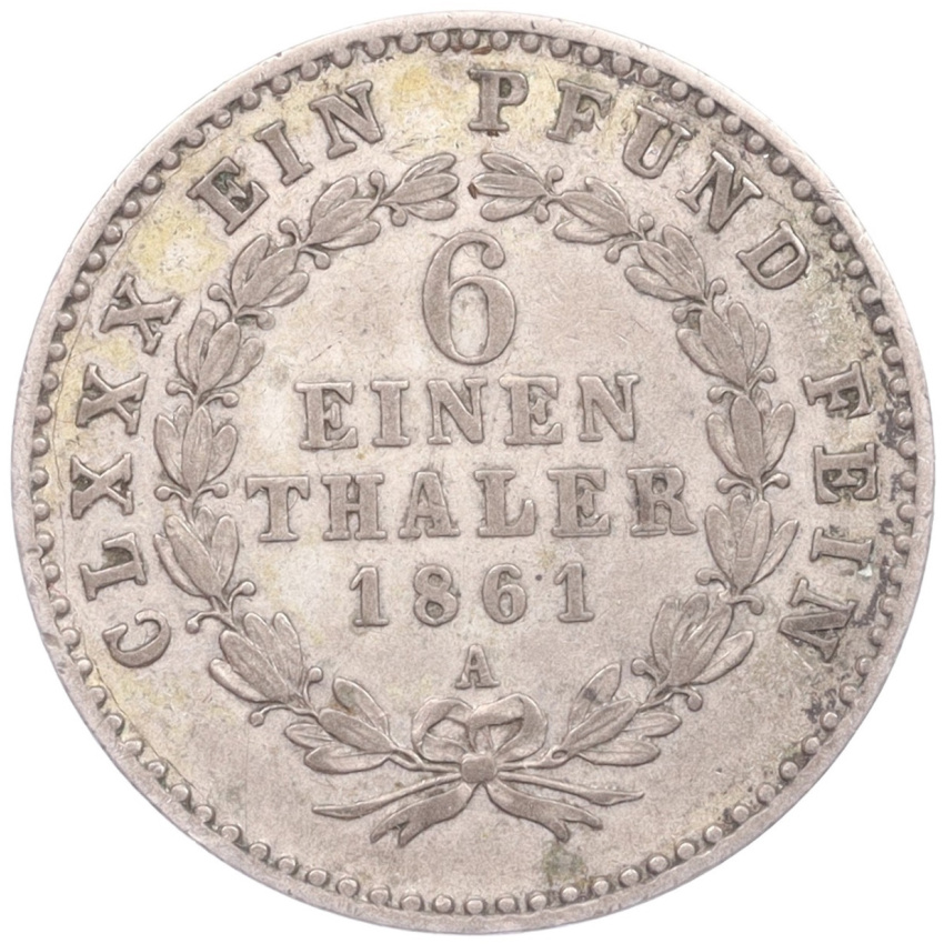 Монета 1/6 талера 1861 года  А Ангальт-Бернбург (вид 2)
