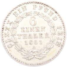 Монета 1/6 талера 1861 года A Ангальт-Бернбург (реверс)