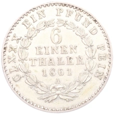 Монета 1/6 талера 1861 года A Ангальт-Бернбург (реверс)