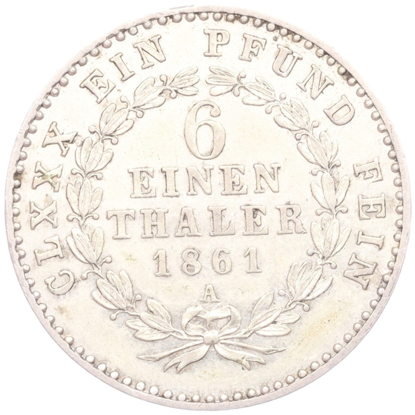 Монета 1/6 талера 1861 года A Ангальт-Бернбург (вид 2)