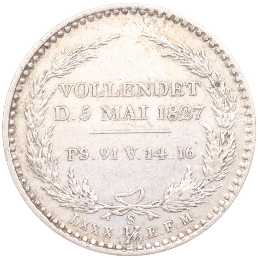 Монета 1/6 талера 1827 года Саксония «Смерть Короля Фридриха Августа I» (вид 2)