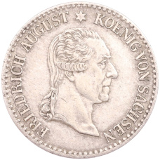 Монета 1/6 талера 1827 года Саксония «Смерть Короля Фридриха Августа I» (аверс)