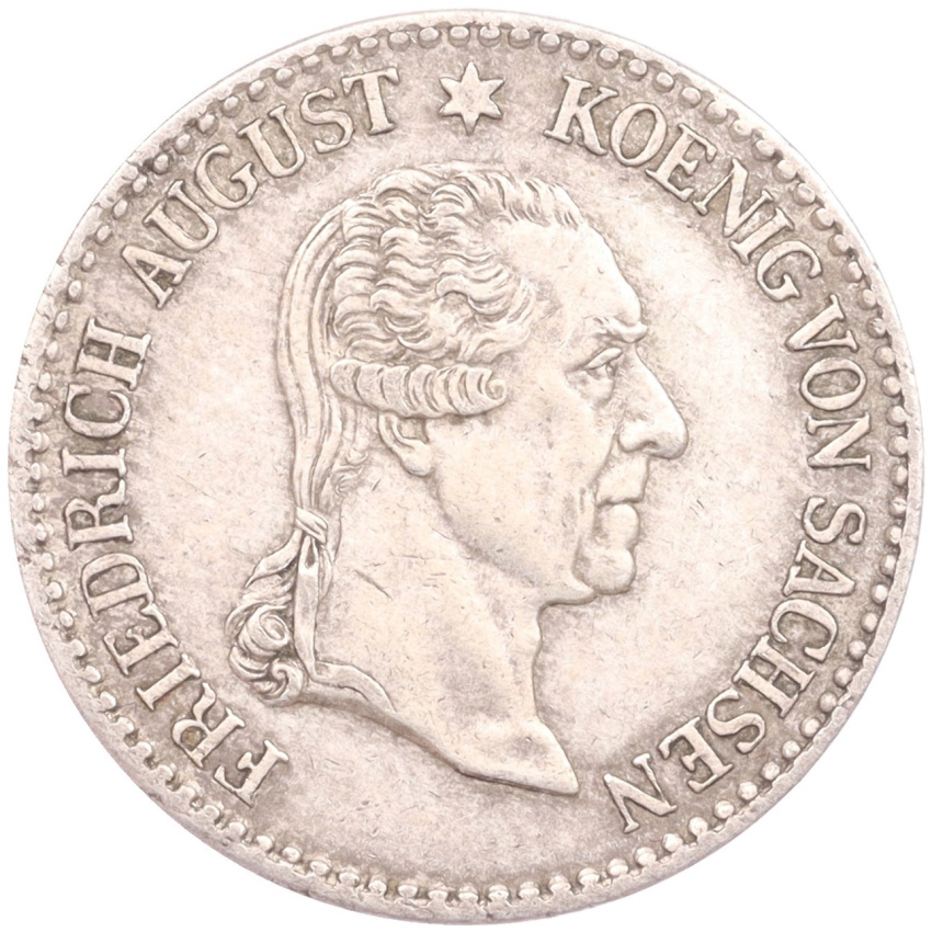 Монета 1/6 талера 1827 года Саксония «Смерть Короля Фридриха Августа I»