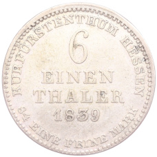 Монета 1/6 талера 1839 года Курфюршество  Гессен-Кассель (аверс)