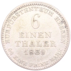 Монета 1/6 талера 1839 года Курфюршество  Гессен-Кассель (аверс)