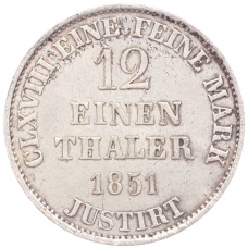 Монета 1/12 талера 1851 года B Ганновер (реверс)