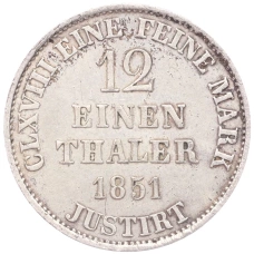 Монета 1/12 талера 1851 года B Ганновер (реверс)
