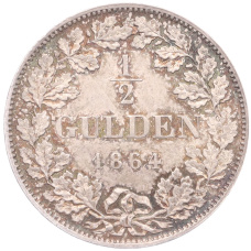 Монета 1/2 гульдена 1864 года Бавария (реверс)