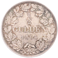 Монета 1/2 гульдена 1864 года Бавария (реверс)
