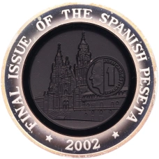 Монета 10 тала 2002 года Самоа и Сизифо «Последний выпуск Испанской песеты» (аверс)