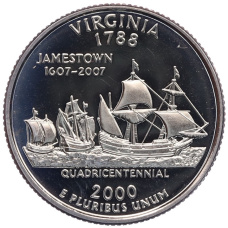 Монета 1/4 доллара (25 центов) 2000 года S США «Штаты и территории — Вирджиния» (аверс)