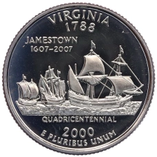 Монета 1/4 доллара (25 центов) 2000 года S США «Штаты и территории — Вирджиния» (аверс)