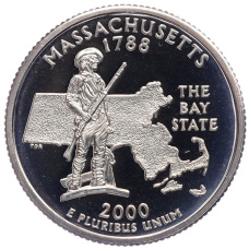 Монета 1/4 доллара (25 центов) 2000 года S США «Штаты и территории — Массачусетс» (аверс)