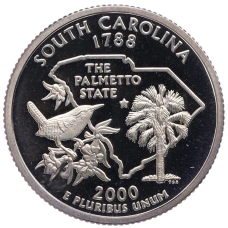 Монета 1/4 доллара (25 центов) 2000 года S США «Штаты и территории — Штат Южная Каролина» (аверс)