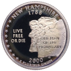 Монета 1/4 доллара (25 центов) 2000 года S США «Штаты и территории — Нью-Гемпшир» (аверс)