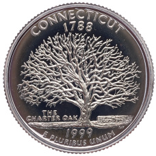 Монета 1/4 доллара (25 центов) 1999 года S США «Штаты и территории — Коннектикут» (аверс)