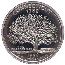 Монета 1/4 доллара (25 центов) 1999 года S США «Штаты и территории — Коннектикут» (аверс)