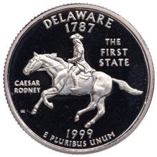 Монета 1/4 доллара (25 центов) 1999 года S США «Штаты и территории — Делавэр» (аверс)