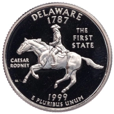 Монета 1/4 доллара (25 центов) 1999 года S США «Штаты и территории — Делавэр» (аверс)