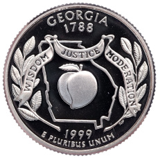 Монета 1/4 доллара (25 центов) 1999 года S США «Штаты и территории — Джорджия» (аверс)
