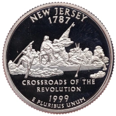 Монета 1/4 доллара (25 центов) 1999 года S США «Штаты и территории — Нью-Джерси» (аверс)