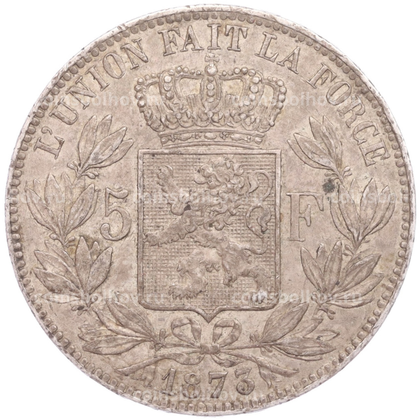 Монета 5 франков 1873 года Бельгия