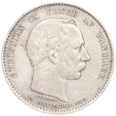 Монета 2 кроны 1888 года Дания «25 лет правления Кристиана IX» (аверс)