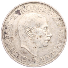 Монета 2 кроны 1937 года Дания «25 лет правлению Кристиана X» (аверс)