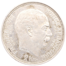 Монета 2 кроны 1912 года Дания «Смерть Фредерика VIII и вступление на престол Кристиана X» (аверс)