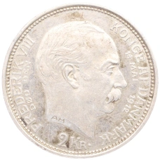 Монета 2 кроны 1912 года Дания «Смерть Фредерика VIII и вступление на престол Кристиана X» (аверс)