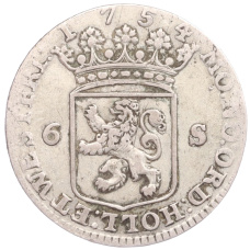 Монета 6 стуверов 1754 года Голландия — провинция Западная Фрисландия (реверс)