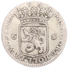 Монета 6 стуверов 1754 года Голландия — провинция Западная Фрисландия (реверс)