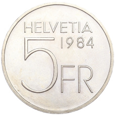 Монета 5 франков 1984 года Швейцария «100 лет со дня рождения Огюста Пикара» (реверс)