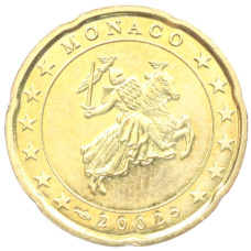 Монета 20 евроцентов 2002 года Монако (аверс)