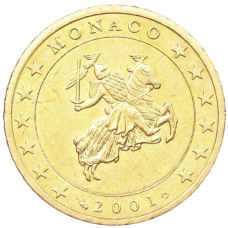 Монета 50 евроцентов 2001 года Монако (аверс)