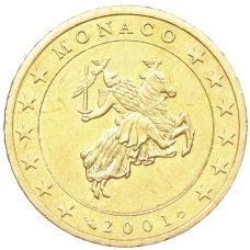 Монета 50 евроцентов 2001 года Монако (аверс)
