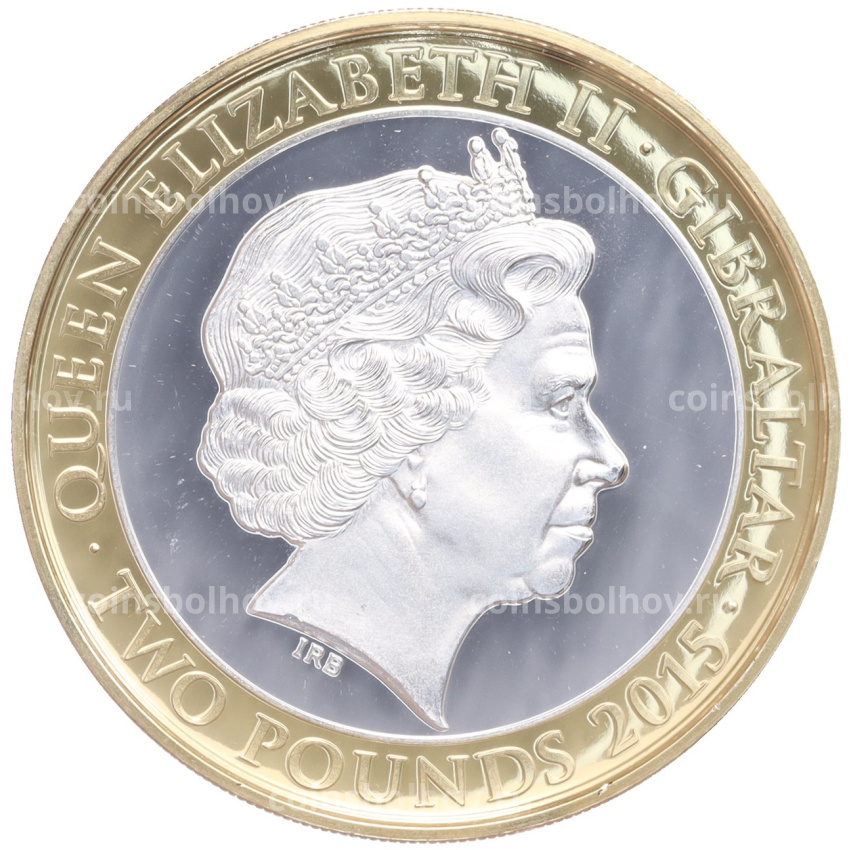 Монета 2 фунта 2015 года Гибралтар «50 лет со дня смерти Уинстона Черчилля» (вид 2)