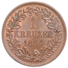 Монета 1 крейцер 1864 года Баден (аверс)