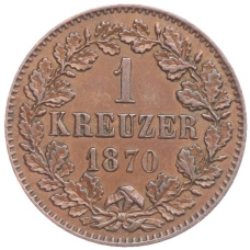 Монета 1 крейцер 1870 года Баден (аверс)
