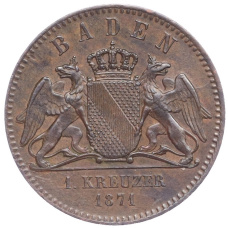 Монета 1 крейцер 1871 года Баден «Победа в войне с Францией» (реверс)