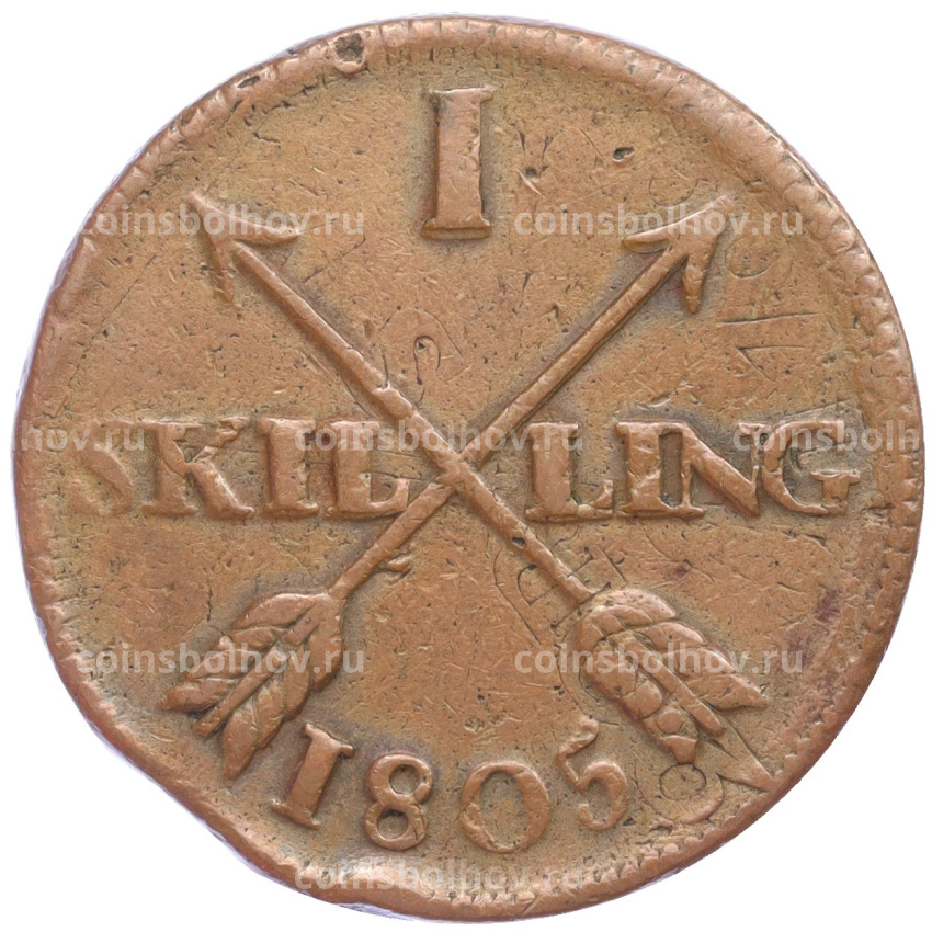 Монета 1 скиллинг 1805 года Швеция