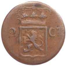 Монета 2 цента 1838 года J Нидерландская Индия (реверс)