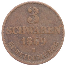 Монета 3 шварена 1869 года B Ольденбург (аверс)