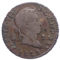 Монета 2 мараведи 1828 года Испания (аверс)