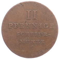 Монета 2 пфеннига 1824 года С Брауншвейг-Каленбург-Ганновер (аверс)