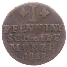 Монета 1 пфенниг 1818 года Брауншвейг и Ленебург-Вольфенбюттель (аверс)