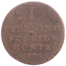 Монета 1 пфенниг 1808 года С Вестфалия (аверс)
