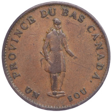 Монета 1/2 пенни 1837 года Канада — провинция Нижняя Канада (Токен) (аверс)