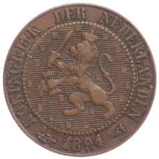 Монета 2,5 цента 1894 года Нидерланды (аверс)